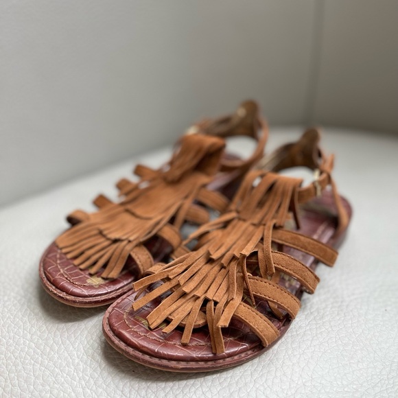 Sam Edelman ESTELLE' FRINGE CAGED SUEDE SANDALS - Picture 2 of 7